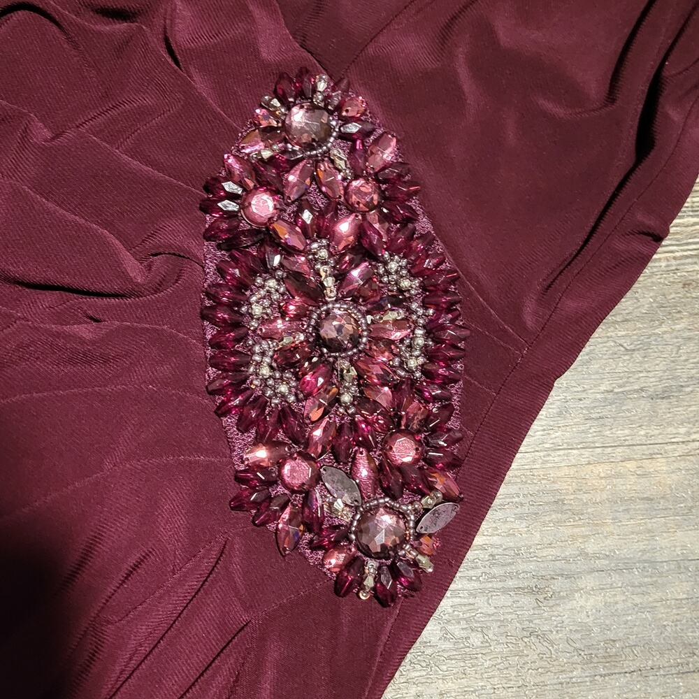 Classic Stretch Ruched Evening Dress Alex Evenings Wine Red Size 6 3/4 Sleeve. - Picture 8 of 10